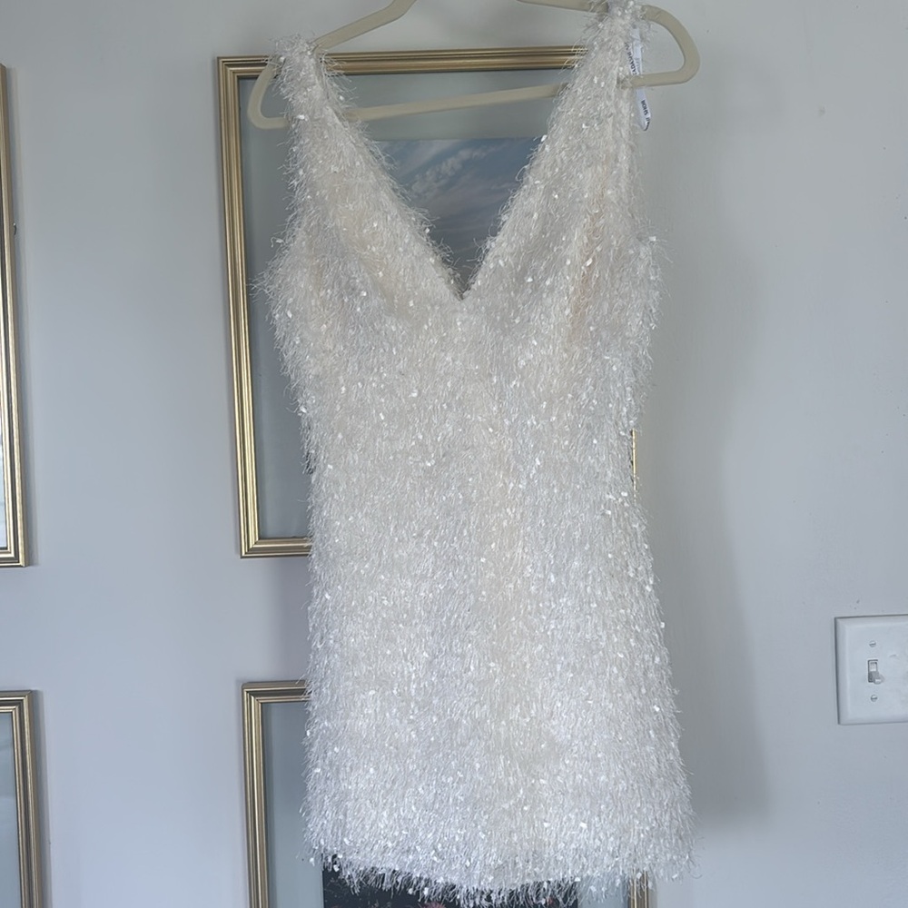 Tadashi Shoji Gia Shag Sleeveless V-Neck Mini Dress